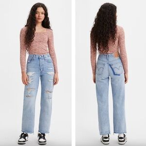 Levi's - Ribcage Straight Ankle Jeans - Light Indigo Destructed - Blue
